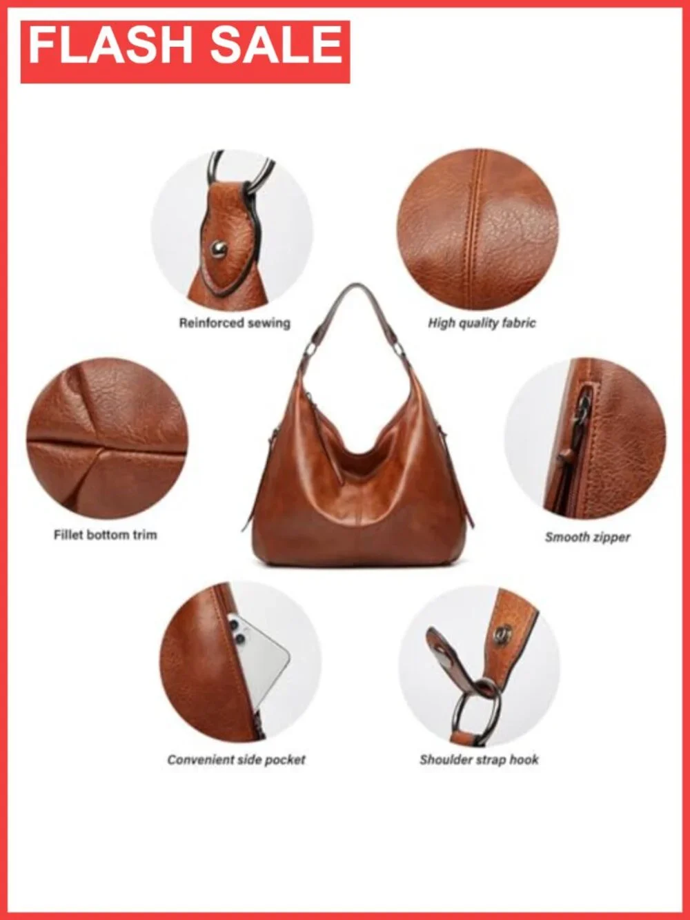 PU Leather Hobo Shoulder Bag Slouchy Large Top Handle Purse